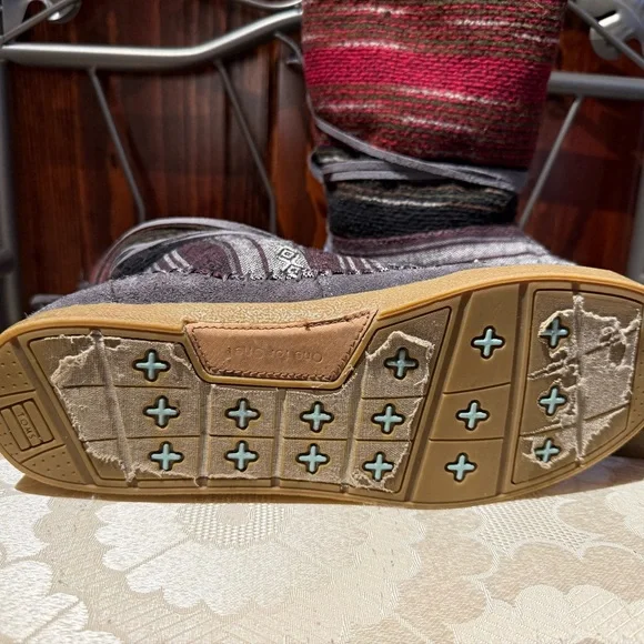 Toms Gray Suede & Red Multi Knit Fold-Over Boots - Picture 6 of 7